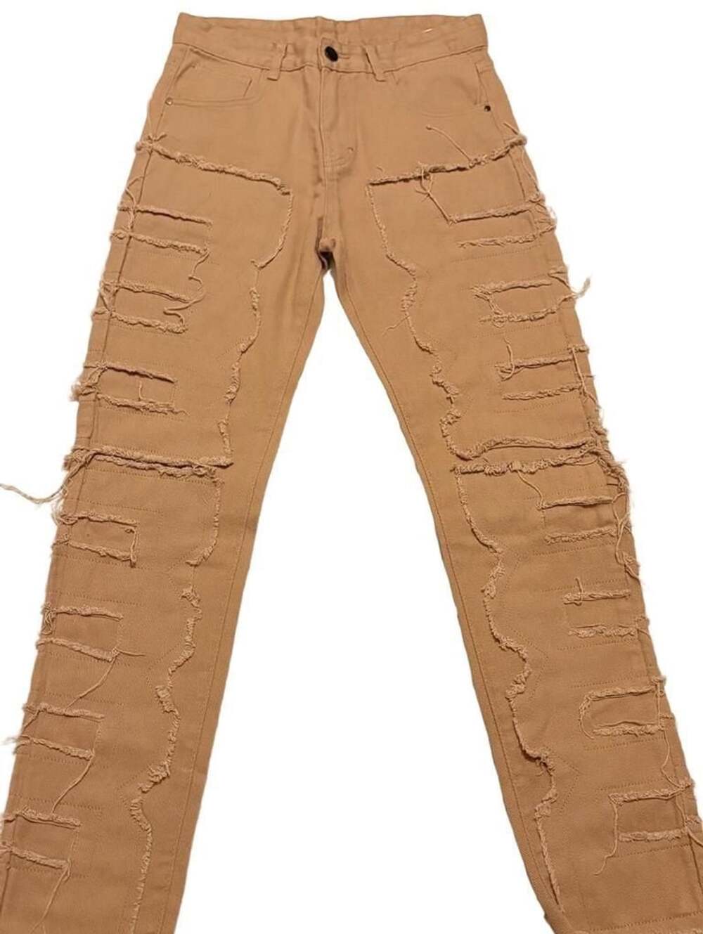 Sugarhill Doom Stacked Jeans Latte Tan Distressed Denim Pants
